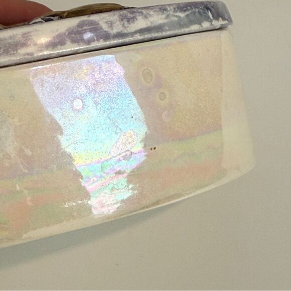 VTG Hand-painted Iridescent Ceramic Unicorn Trinket Box 80s - Picture 3 of 12